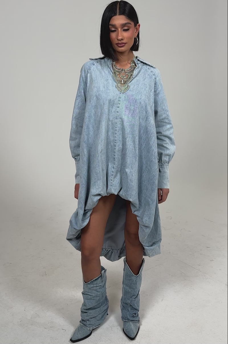 AMELIA DENIM HIGH-LOW DRESS  AKIRA
