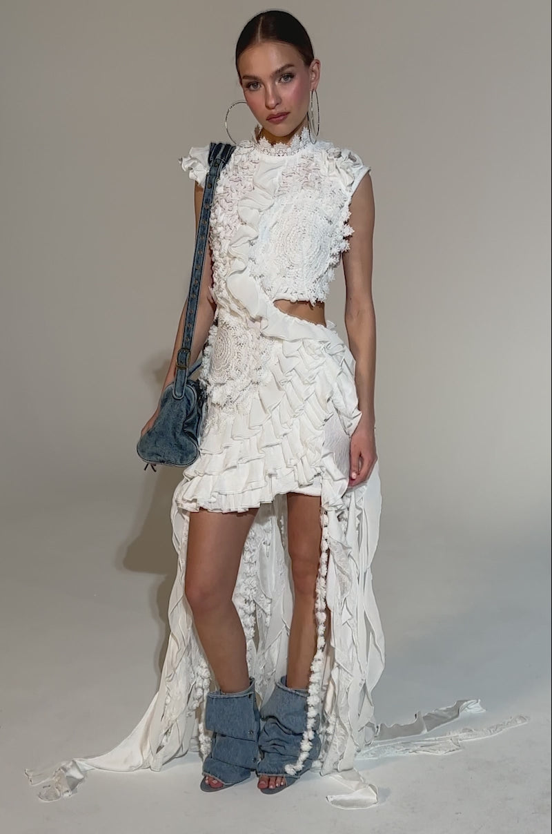 JUST A FEELING RUFFLE MINI DRESS  AKIRA