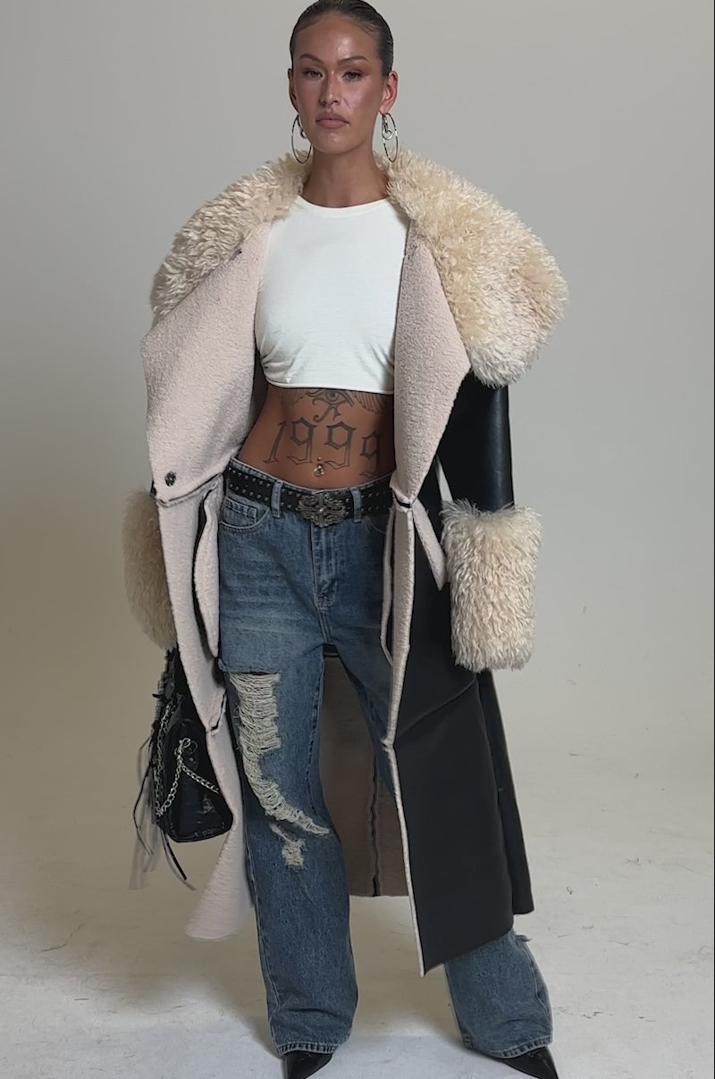 SHE GOT IT FLUFFY PU TRENCH WITH BONDED SHERPA – AKIRA