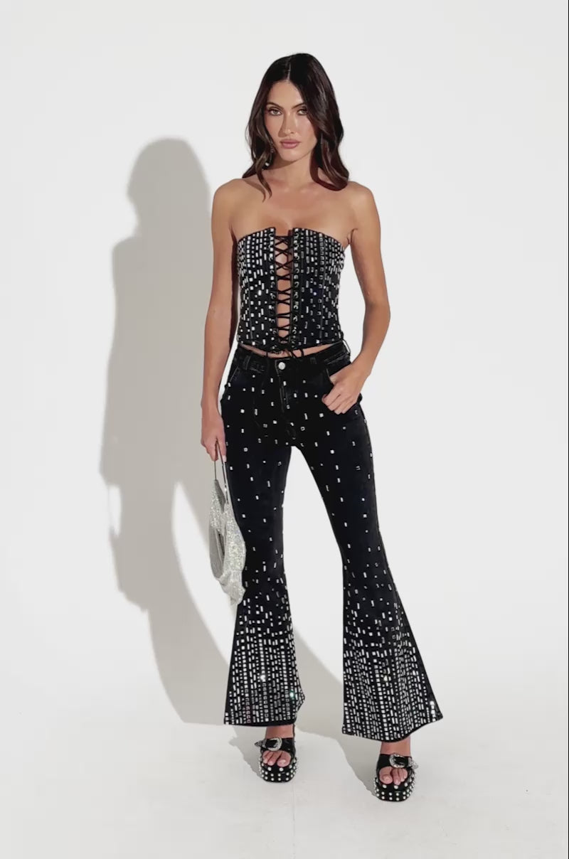 POPSTAR BLACK DENIM PANT WITH RHINESTONE – AKIRA