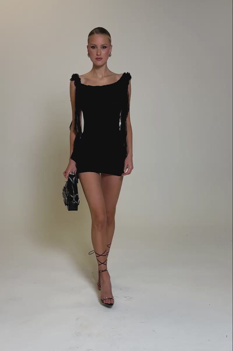 nate mini dress NEVER BASIC RUFFLED MESH MINI DRESS IN BLACK – AKIRA