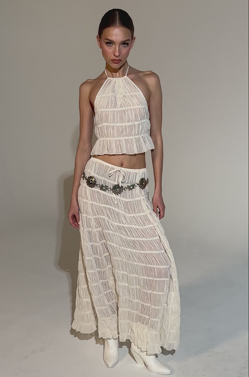 オールインワン・サロペット Antonelli White Monsen Maxi Skirt Women's White Contrast Knit Drop Waist Maxi Skirt | Avani
