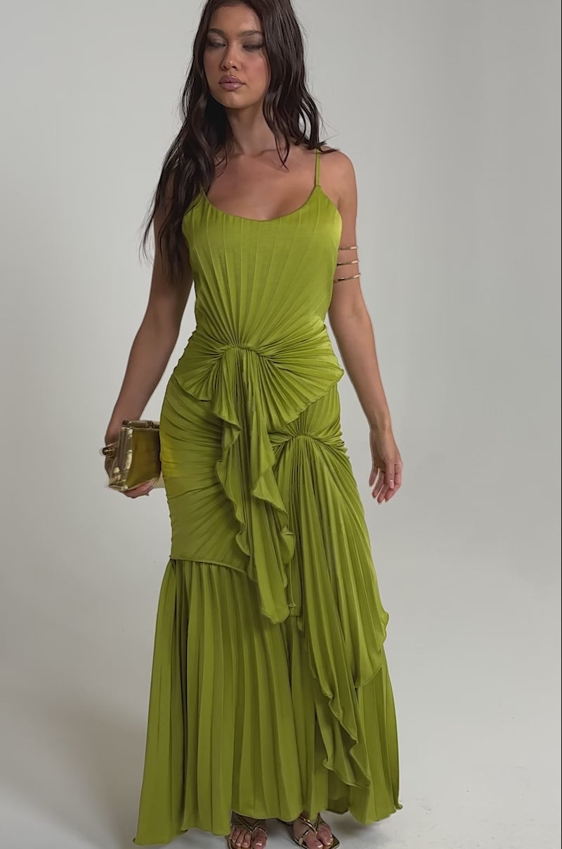 dress as a cocktail RESERVATIONS PLEASE PLEATED MAXI DRESS IN CHARTREUSE – AKIRA