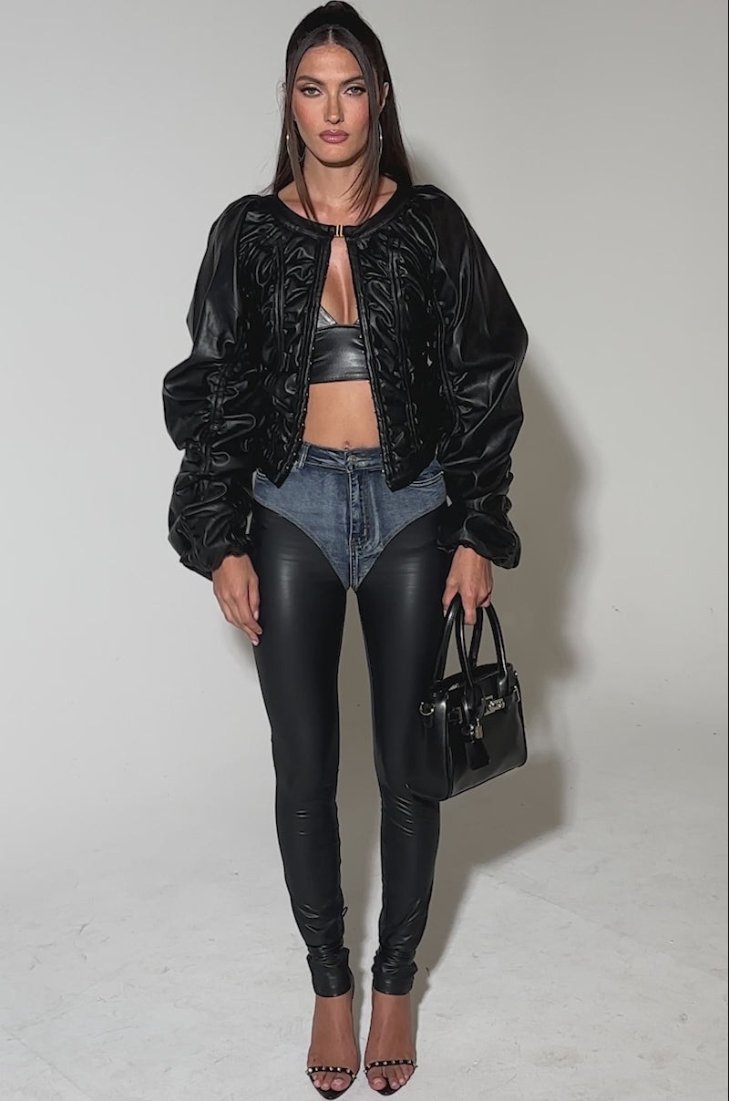 FAUX LEATHER CORSETED MOTO JACKET – AKIRA