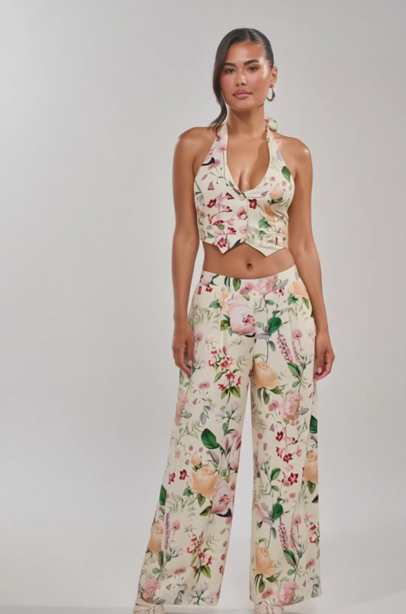 Video of woman modeling the LADY B BUTTON DOWN TANK and matching pant. The background is plain and light-colored.