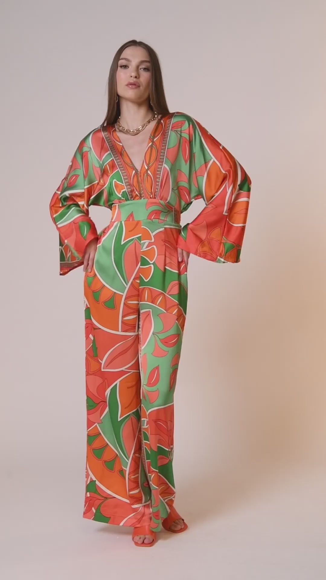 PRINCESS ORANGE PRINTED WIDE LEG JUMPSUIT – AKIRA
