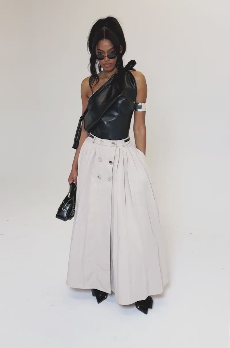 LIGHT WEIGHT TRENCH MAXI SKIRT WITH SIDE ADJUSTER – AKIRA