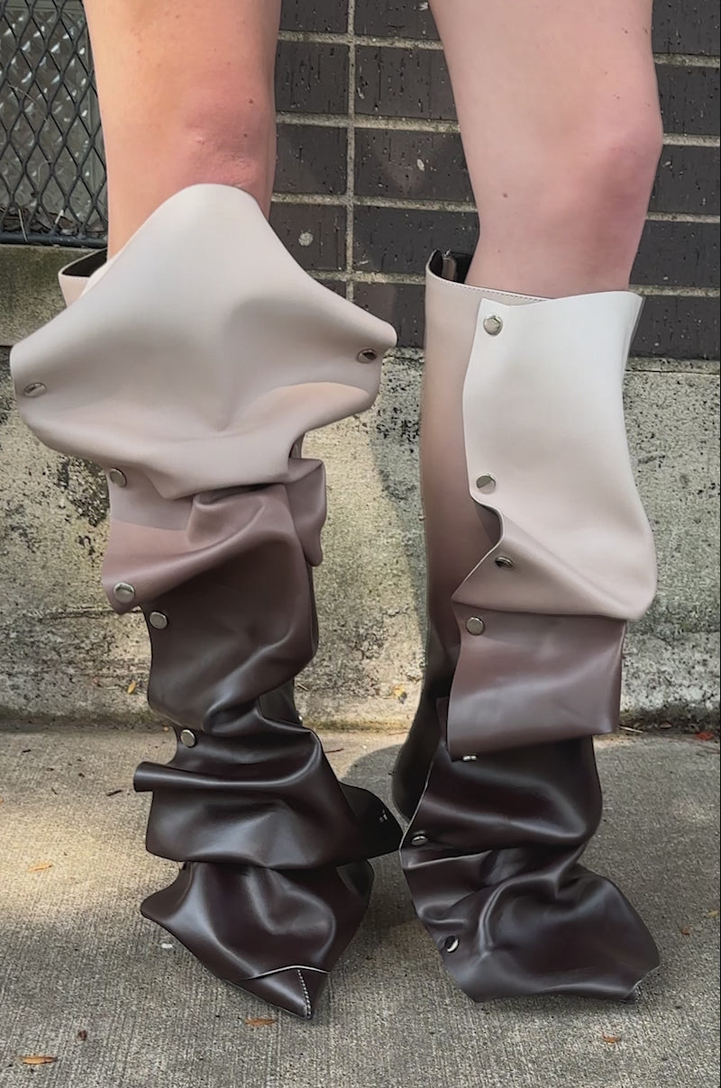 AZALEA WANG IMOGINE BROWN MULTI FOLDED DETAIL STILETTO BOOT – AKIRA