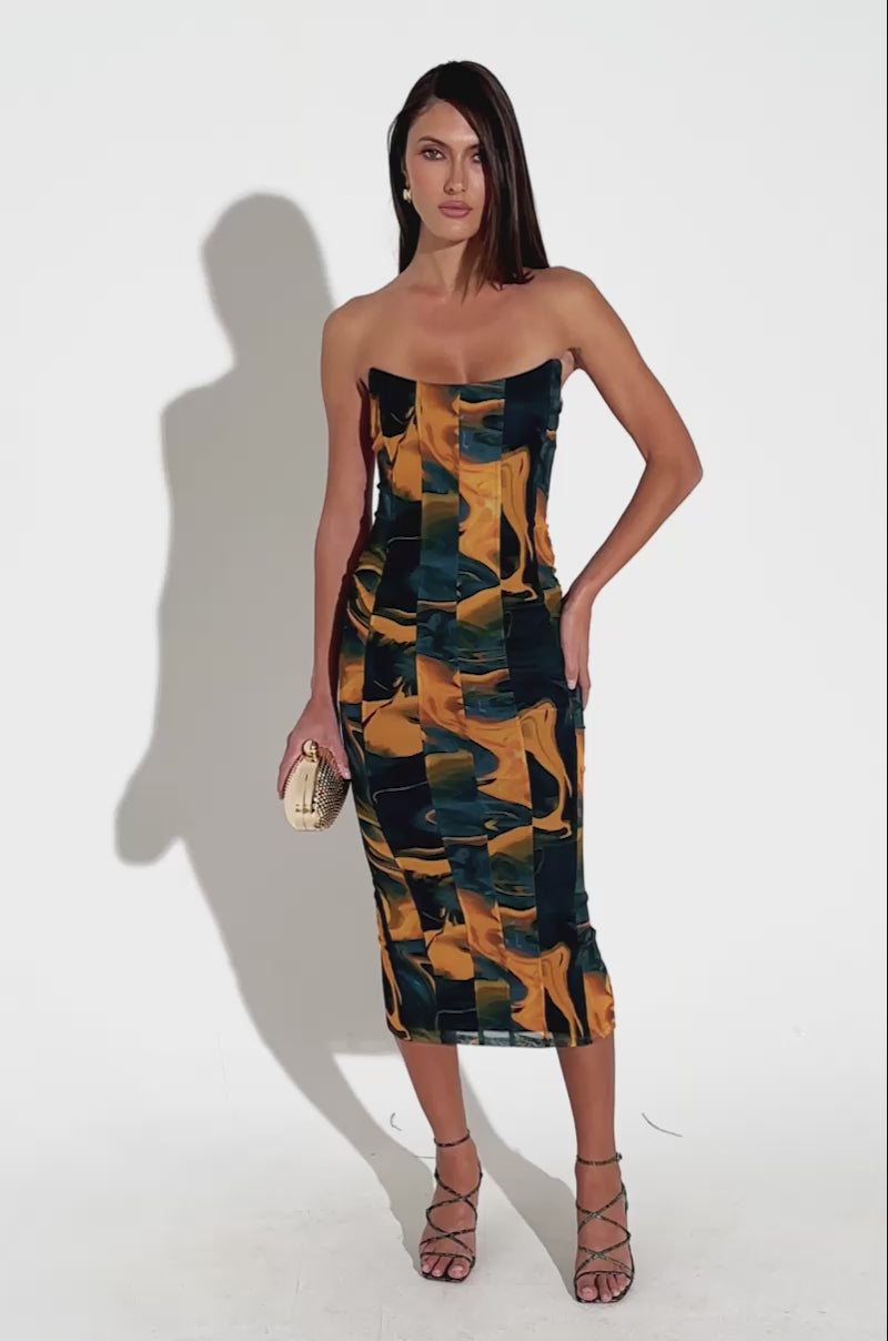 SHES UNFORGETTABLE ABSTRACT MESH MIDI DRESS – AKIRA
