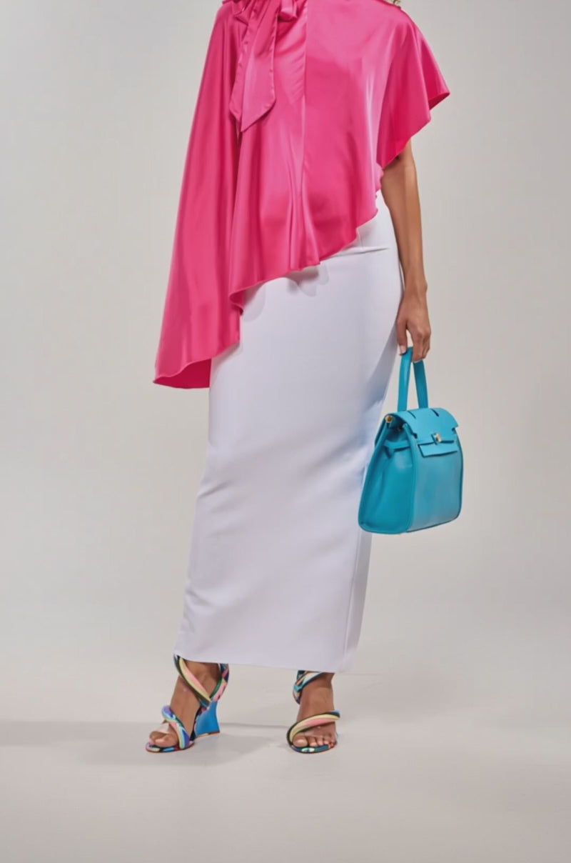 Video of woman modeling the TURN AWAY BANDAGE MAXI SKIRT