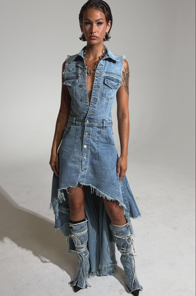 denim dresses and skirts Women's blue Denim Dress with Flared Skirt Feminine form meets Americana in this denim dress Women's Jean & Denim Skirts