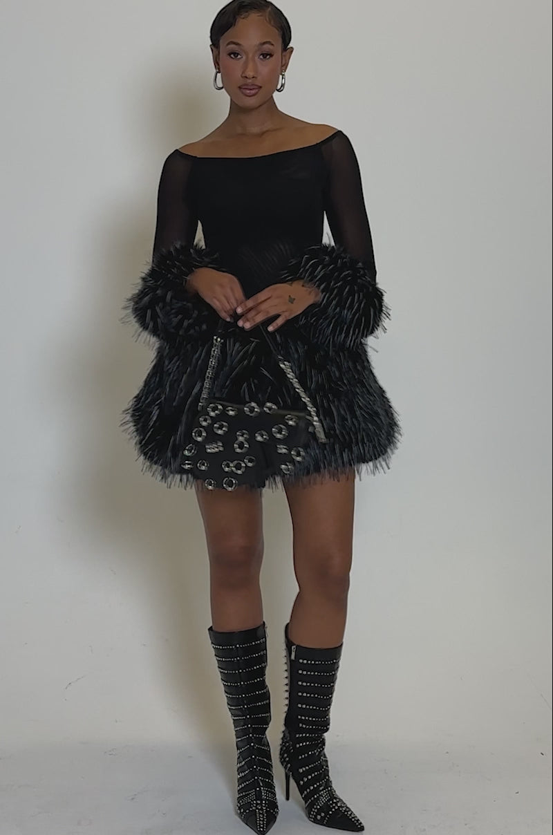 KELYN CALLED FUR MINI DRESS – AKIRA