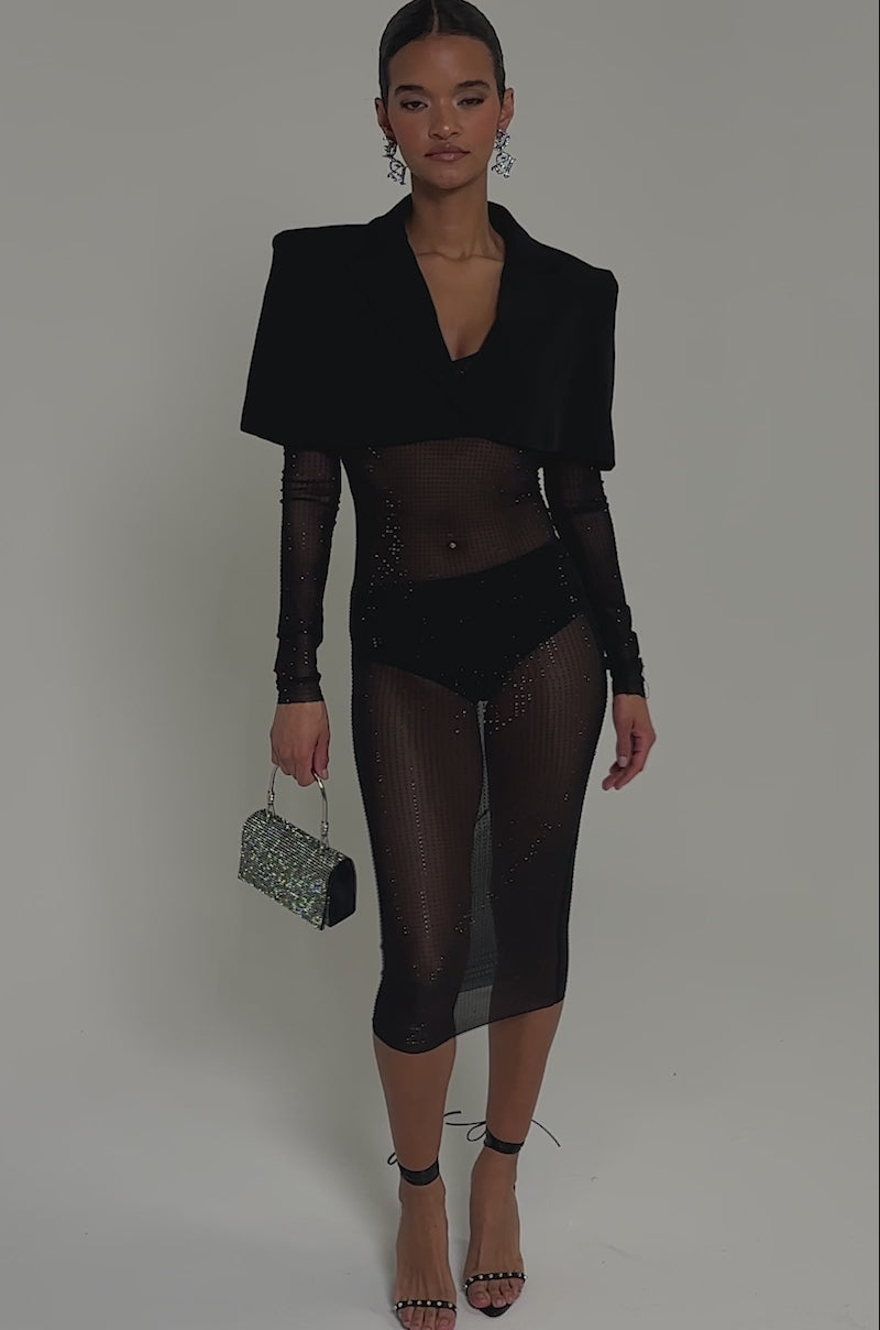 sheer top midi dress SHE MEANS BUSINESS RHINESTONE MIDI DRESS – AKIRA