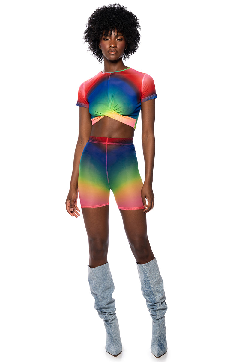 Side View Pride Effect Mesh Biker Short