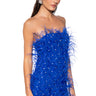 Front View Primrose Strapless Embellished Feather Mini Dress In Blue