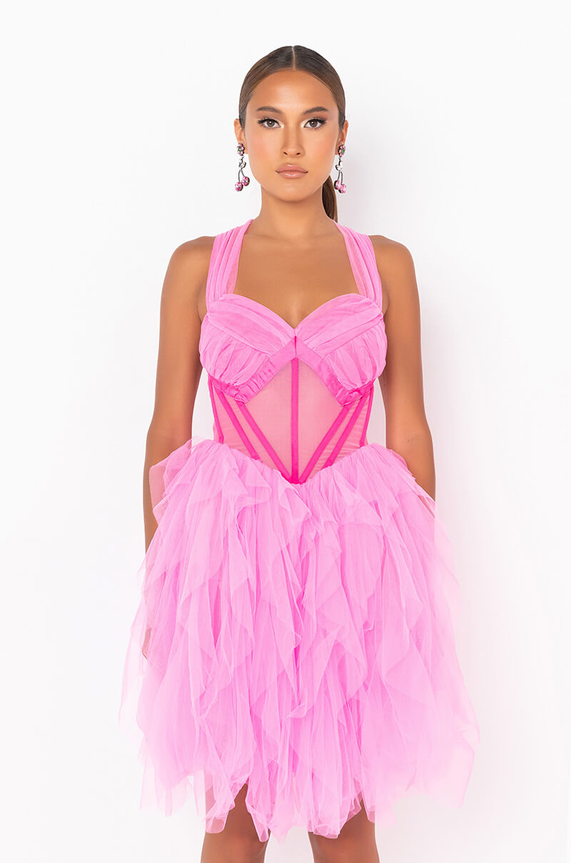 PRINCESS SHIT TULLE MINI DRESS NEON PINK view 0