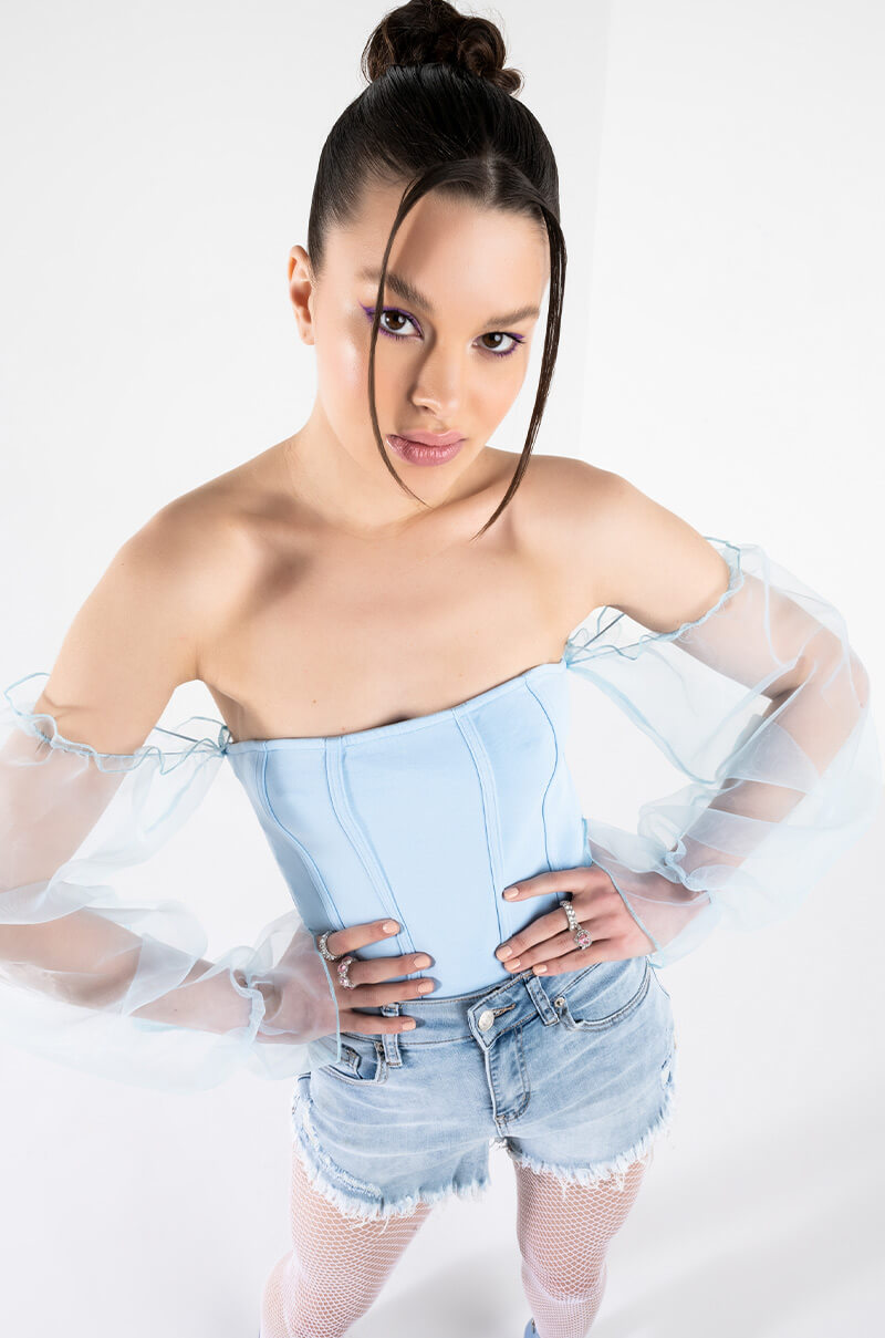 Front View Princess Mode Attached Sleeve Bodysuit