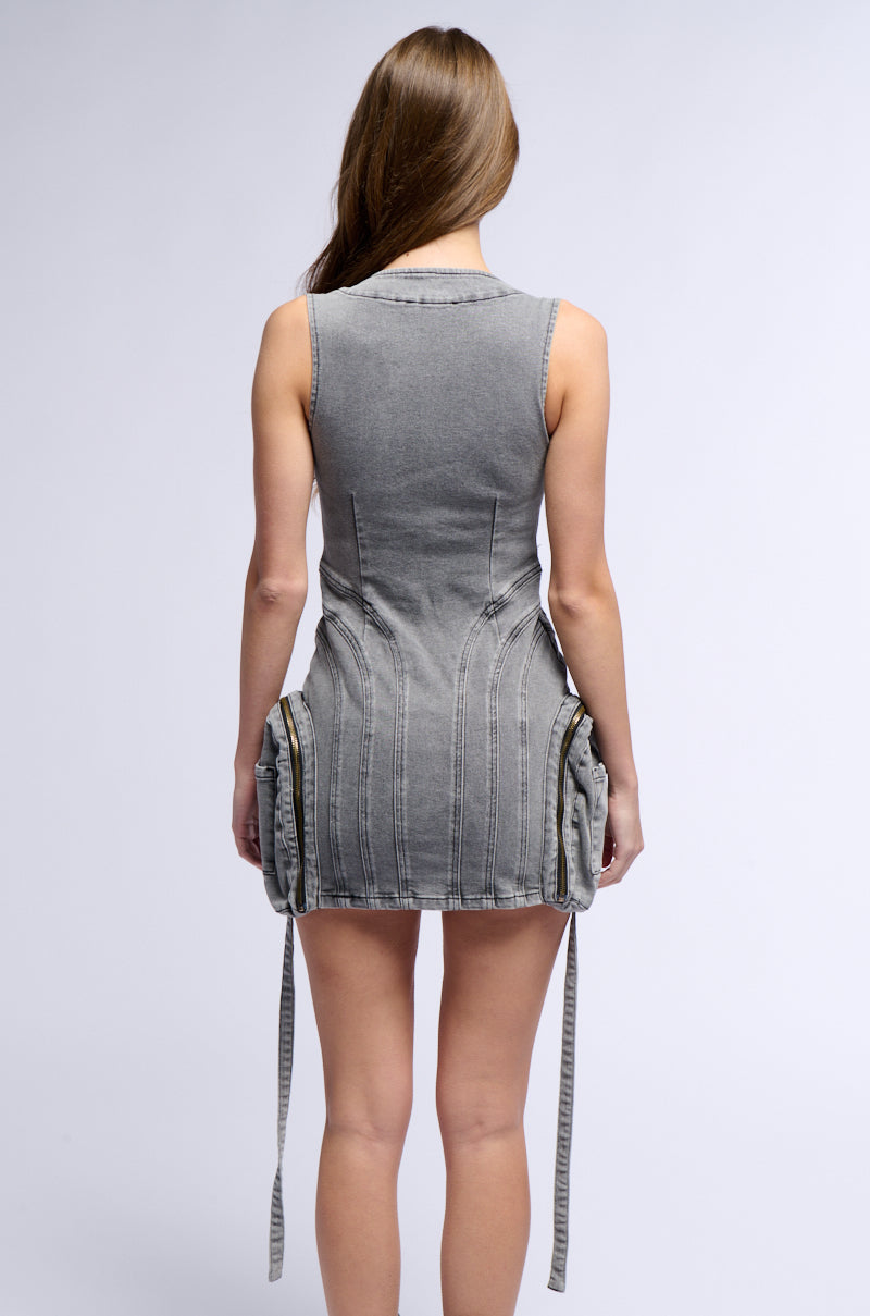 PRINCESS TREATMENT STRAPPY CARGO DENIM MINI DRESS IN BLACK AKIRA PRINCESS TREATMENT STRAPPY CARGO DENIM MINI DRESS IN BLACK AKIRA