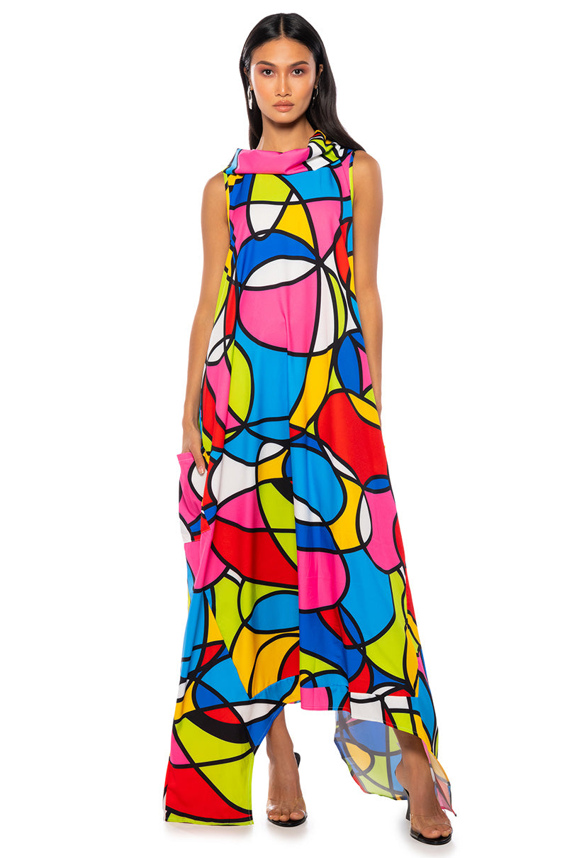 Front View Prints Please Cowl Neck Maxi Dress