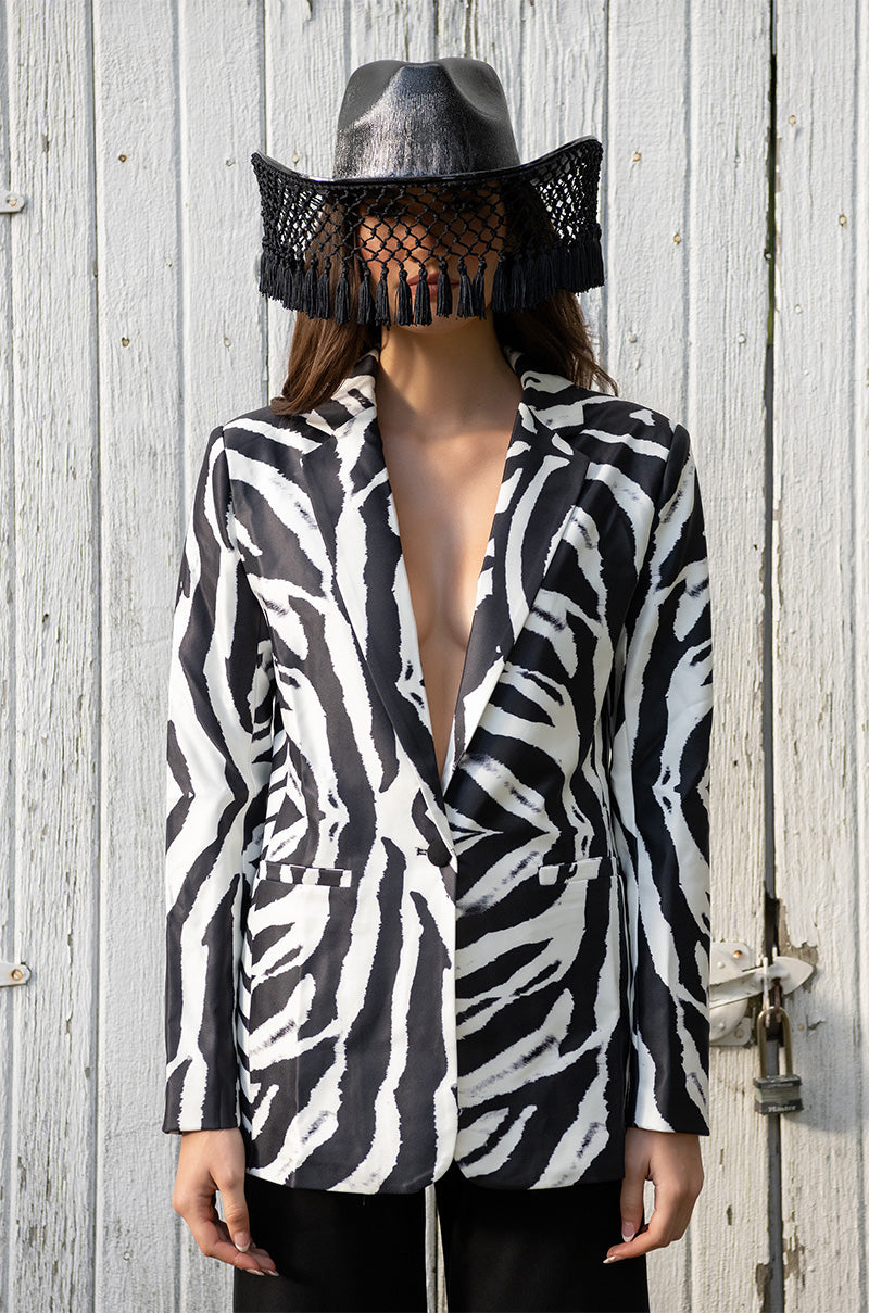 Back View Prints Please Oversized Zebra Blazer