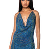 Front View Proceed With Caution Rhinestone Halter Neck Dress