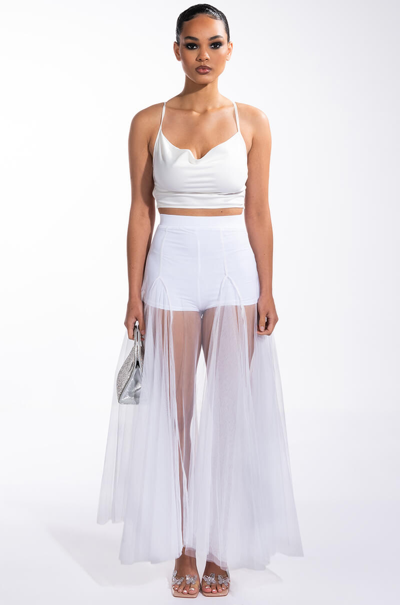 Extra View Protect My Peace Cropped Satin Cowl Neck Tank With Applique