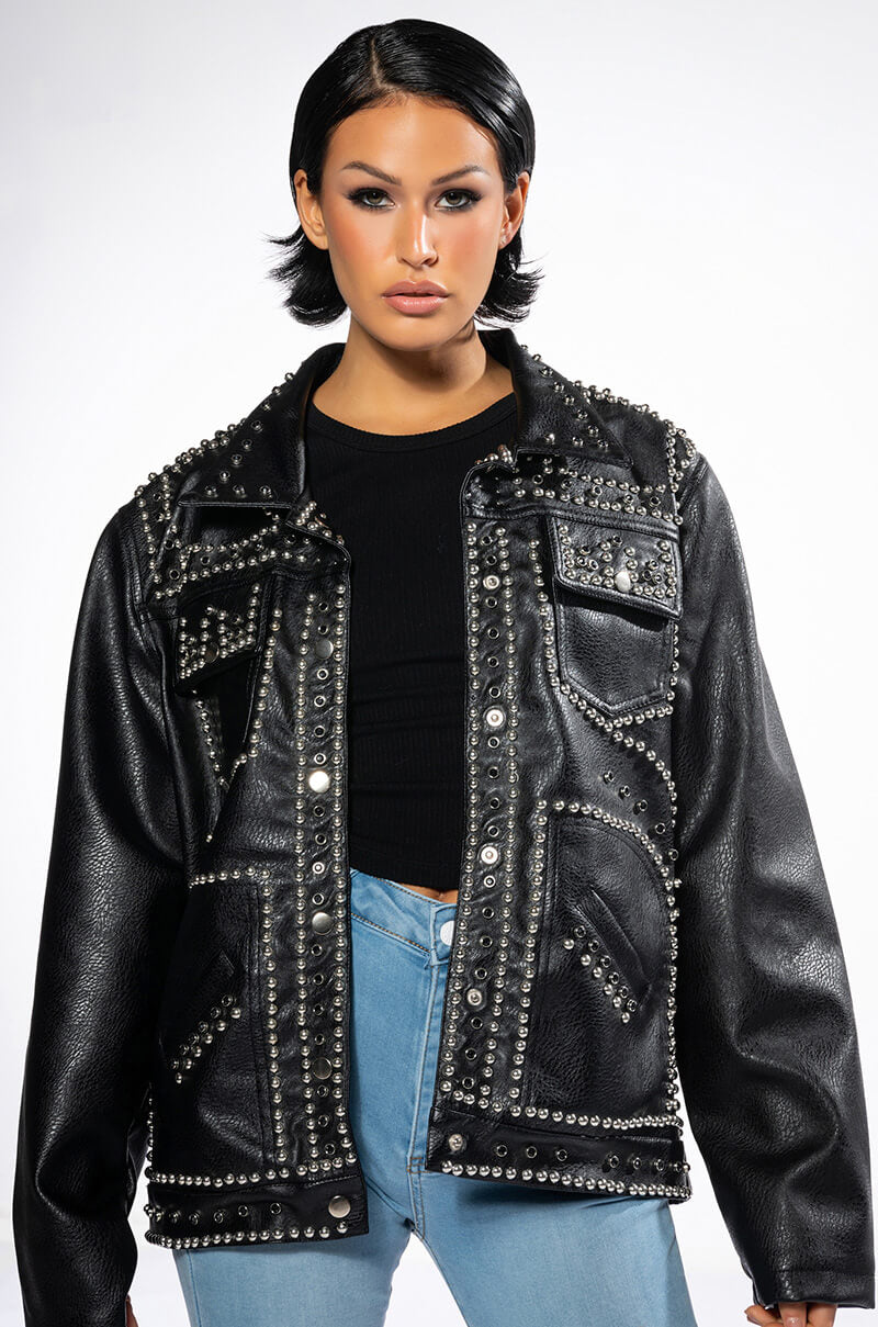Front View Pu Shacket With Studs