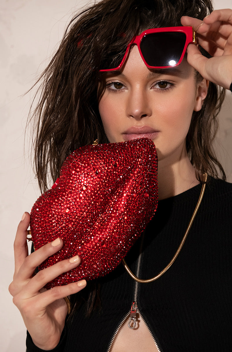 Front View Pucker Up Rhinestone Bag