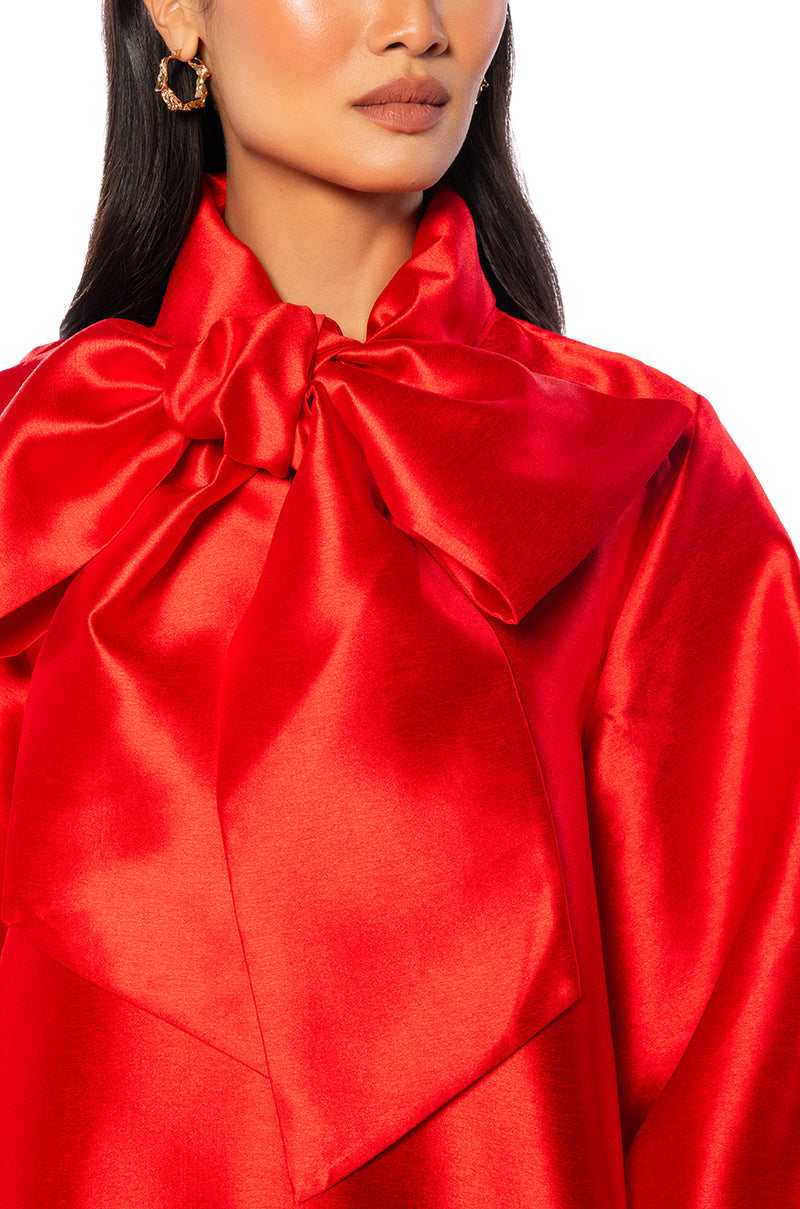 Full View Puff Sleeve Drop Waist Mini Dress In Red