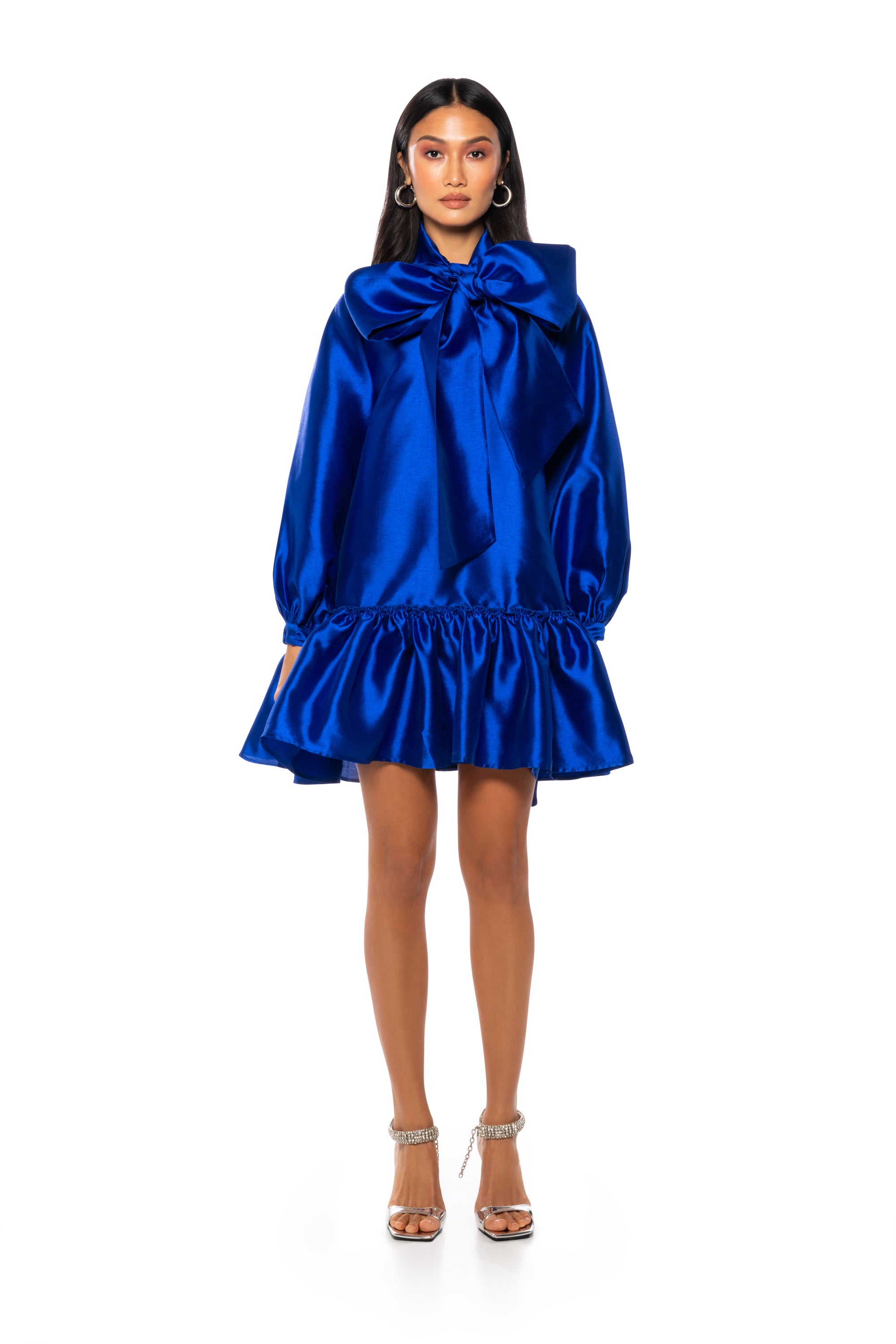 Extra View Puff Sleeve Drop Waist Mini Dress Royal Blue