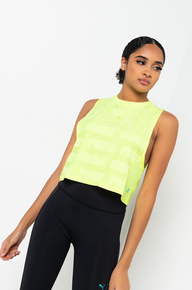 Front View Puma Womens Train First Mile Xtreme Tank in Fizzy Yellow