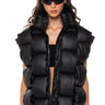 Front View Quantic Pu Woven Vest In Black