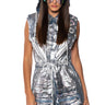 Front View Quasar Foil Effect Denim Hoodie Mini Dress