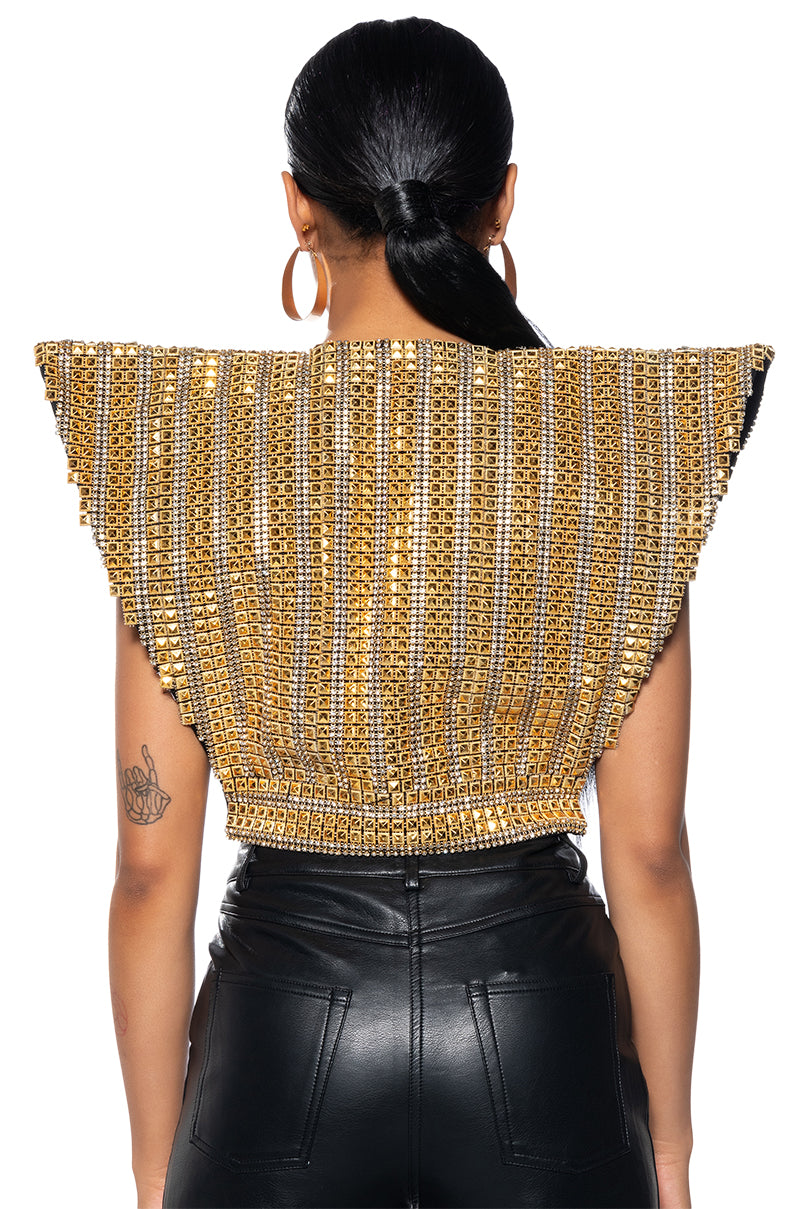 Full View Queen Of Everything Gold Embellished High Shoulder Top 12