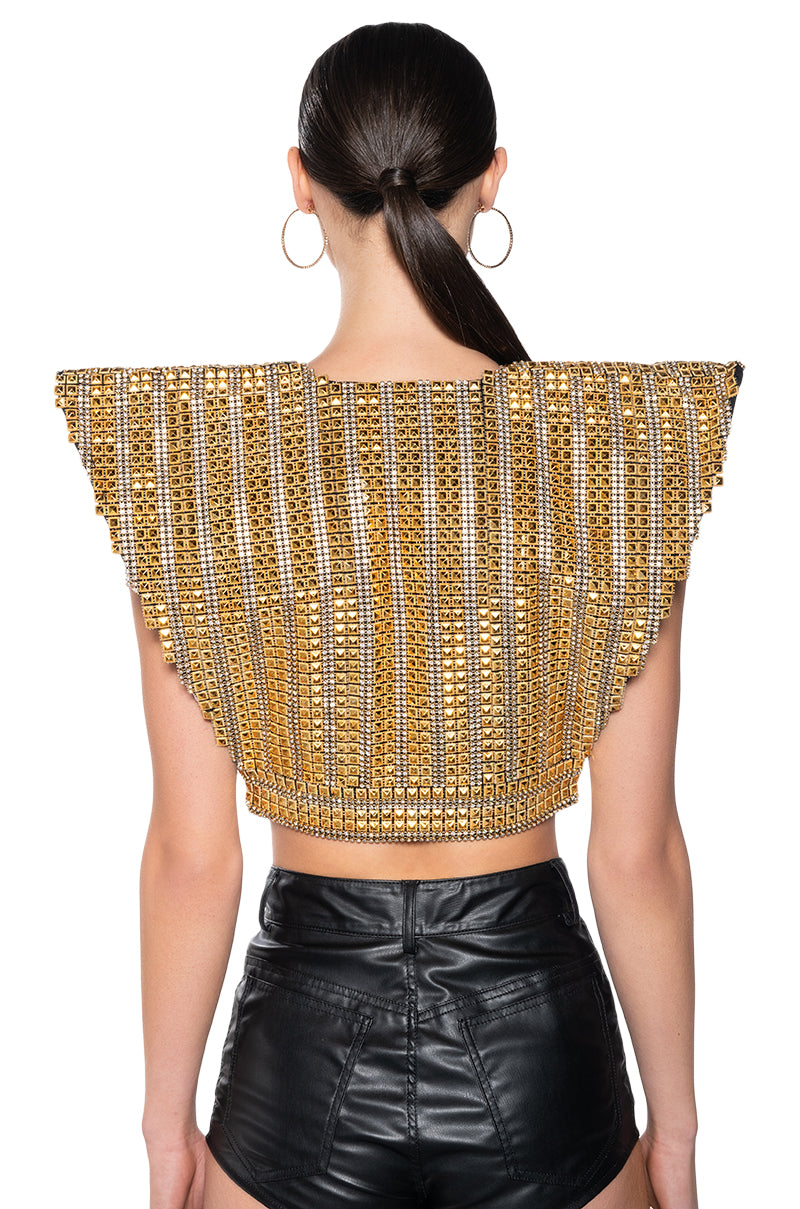 Extra View Queen Of Everything Gold Embellished High Shoulder Top 5