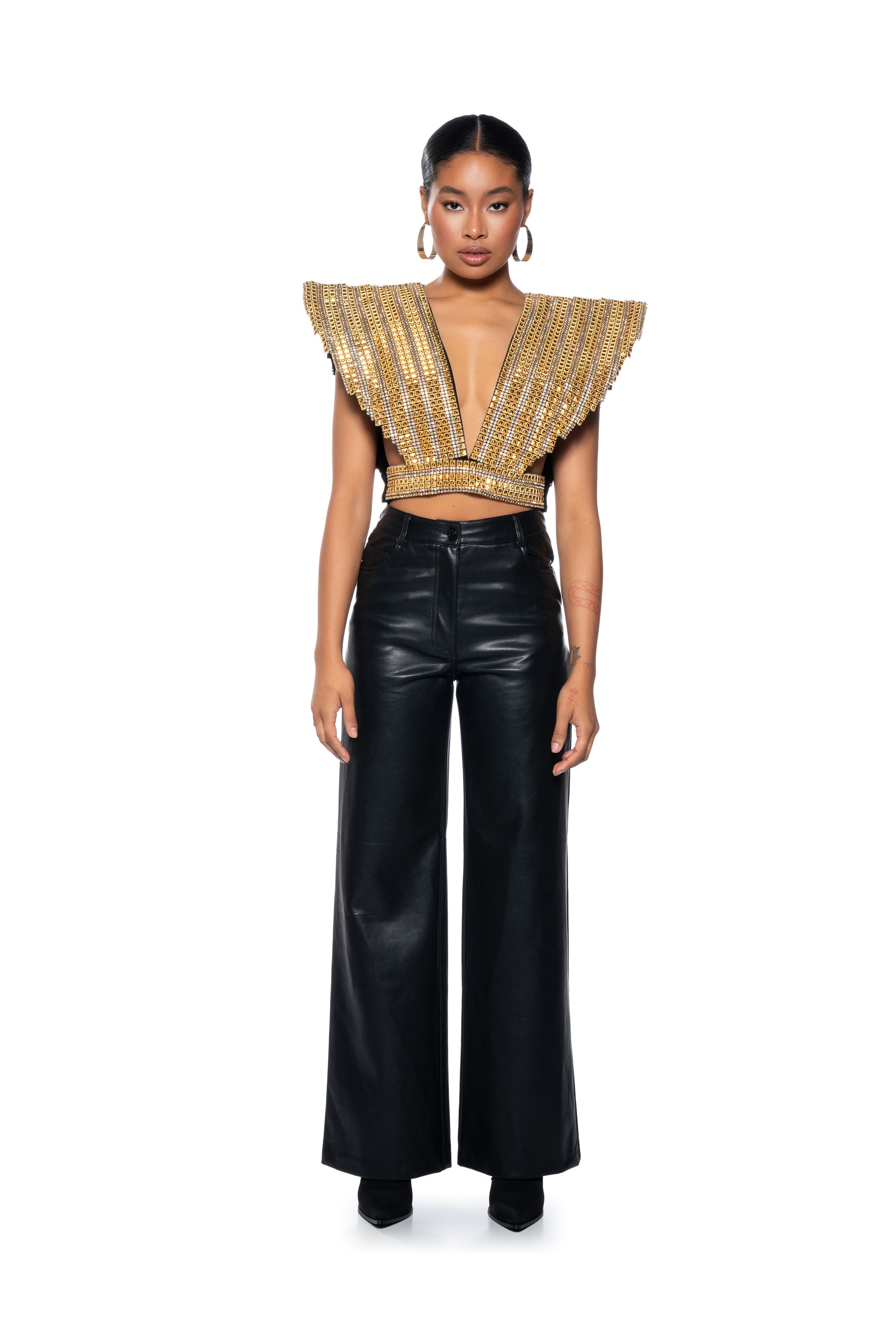 Extra View Queen Of Everything Gold Embellished High Shoulder Top 14
