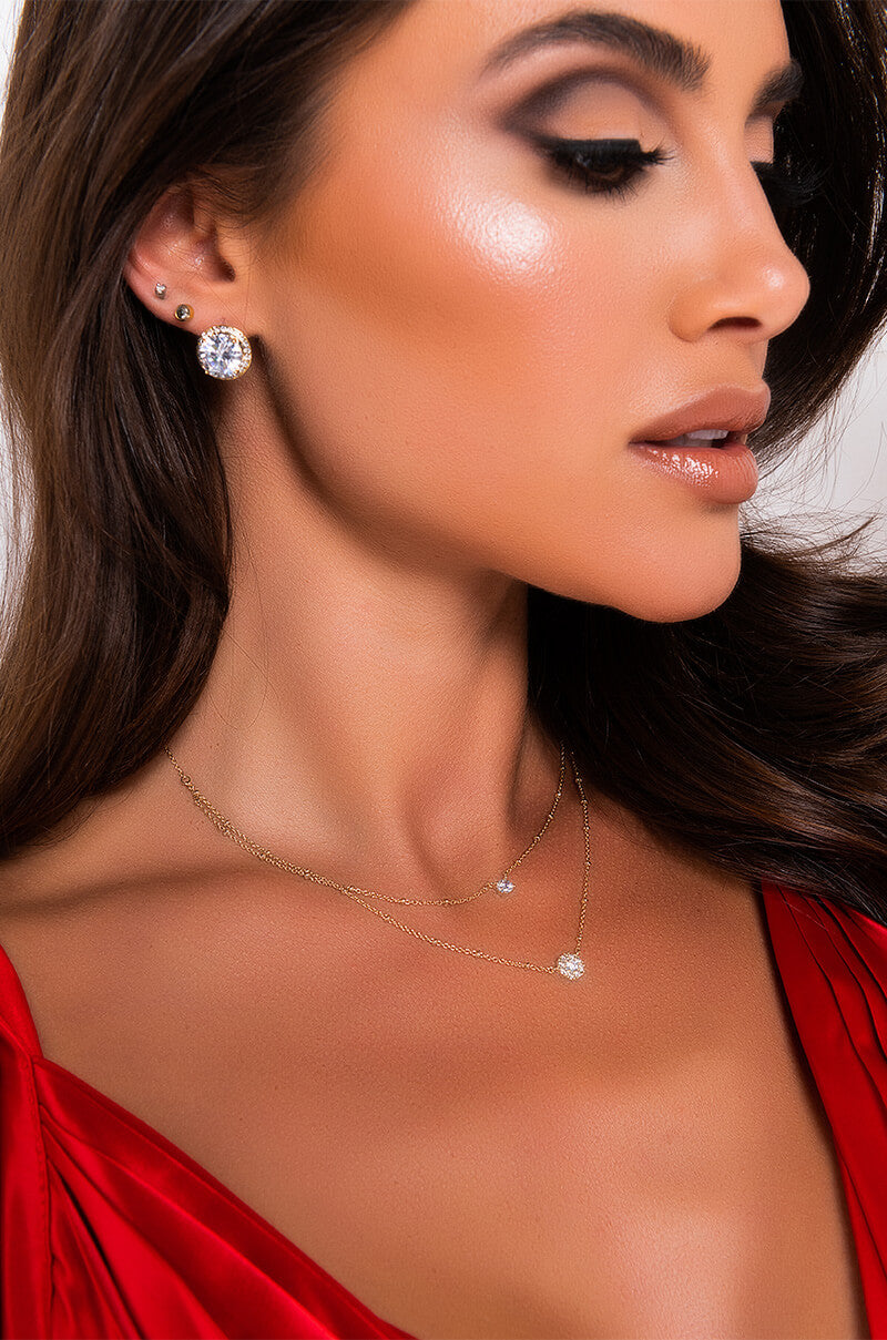Front View Queen Of Glam Rhinestone Stud in Gold