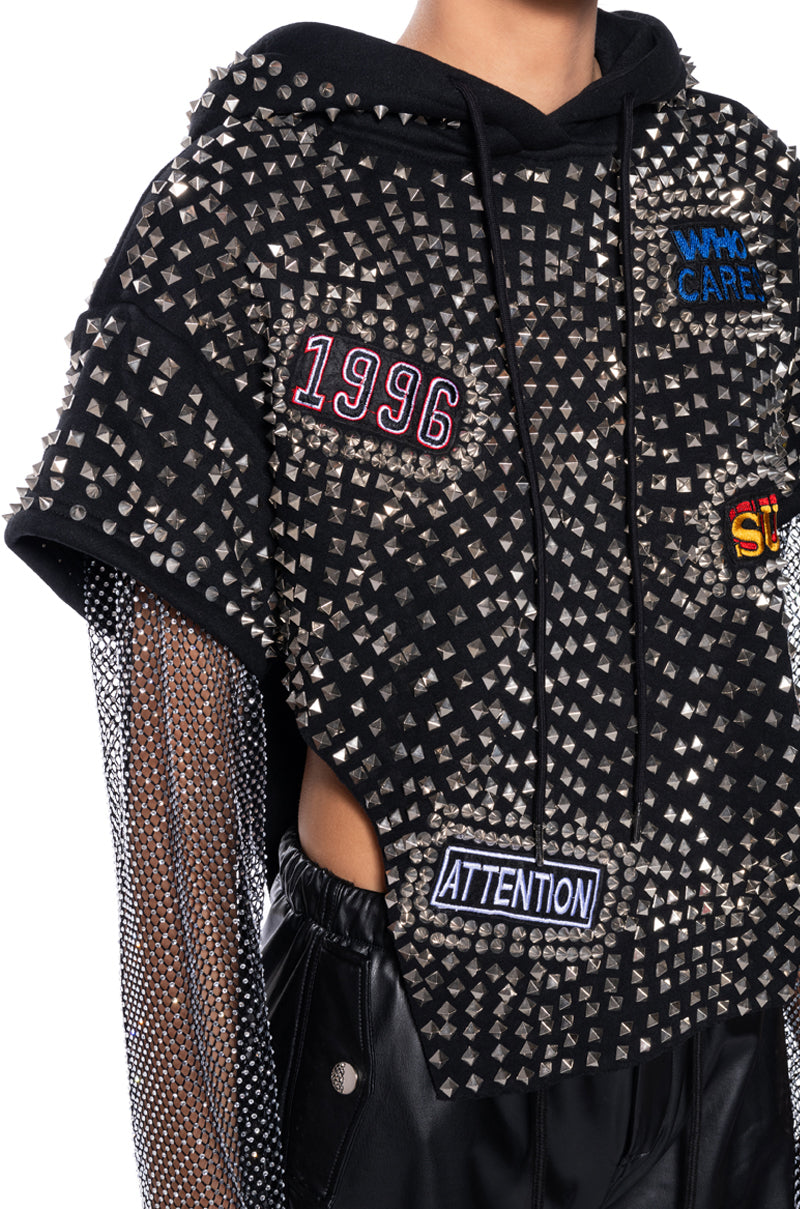 Extra View Queen Of Heartbreak Studded Rhinestone Sleeve Sweatshirt