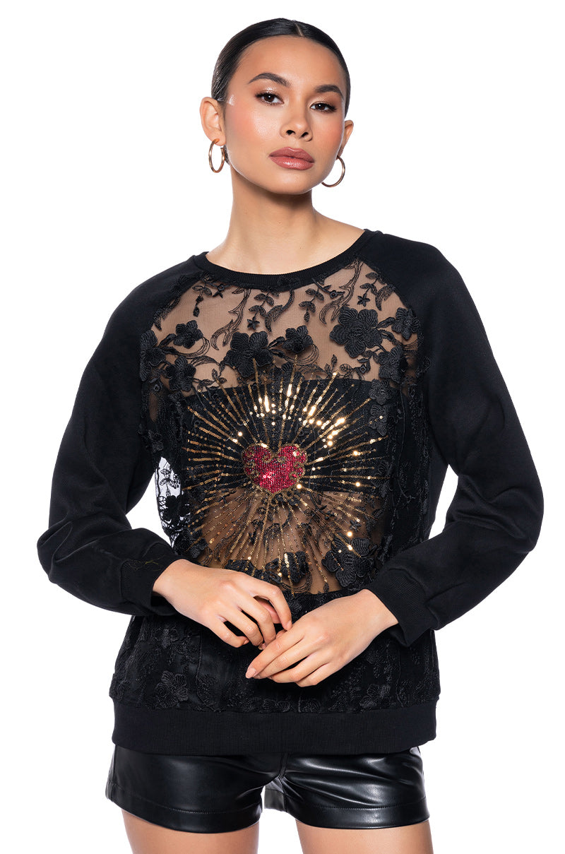 QUEEN OF HEARTS LACE DETAIL PULL OVER SWEATSHIRT view 0