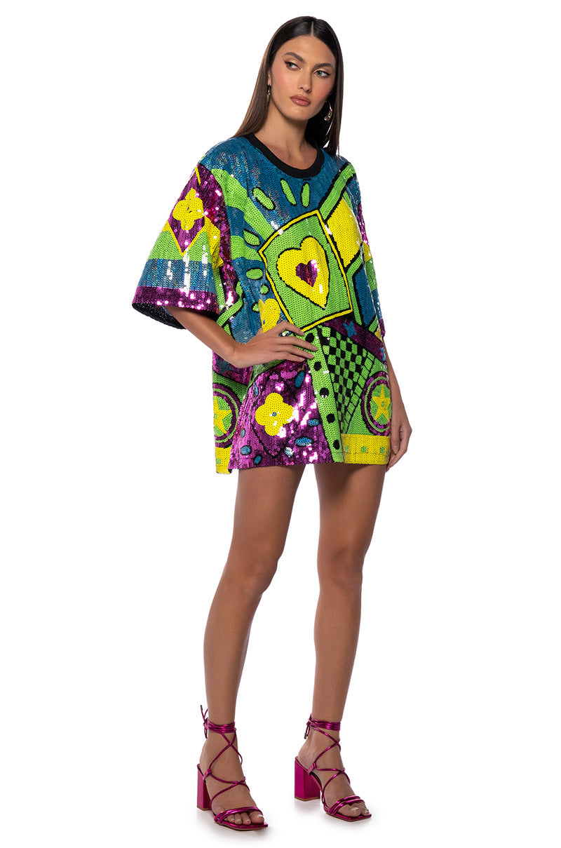 queen of hearts t shirt dress AKIRA Queen Of Hearts Sequin T-Shirt Dress