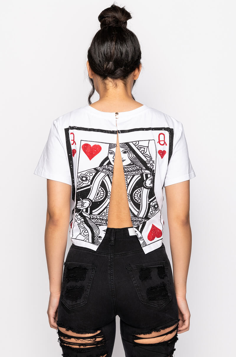 Extra View Queen Of My Heart Open Back Cropped Tshirt