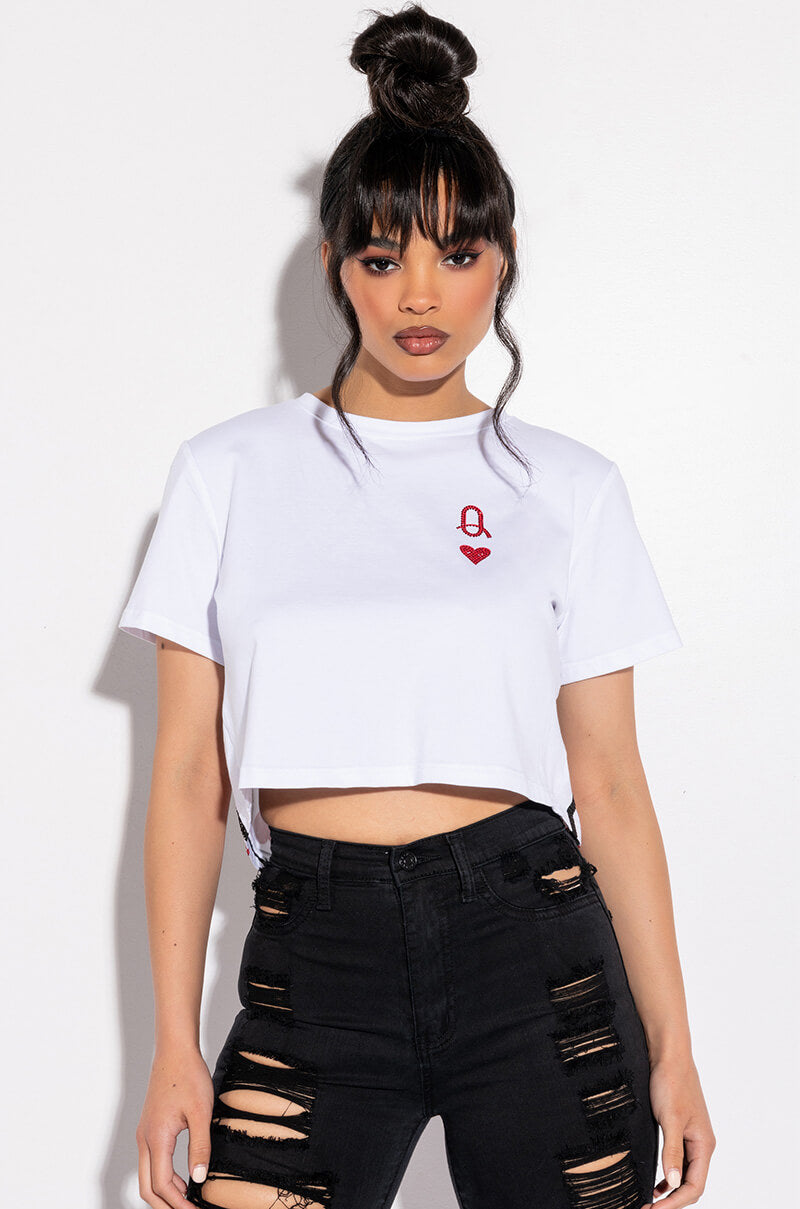 QUEEN OF MY HEART OPEN BACK CROPPED TSHIRT view 0