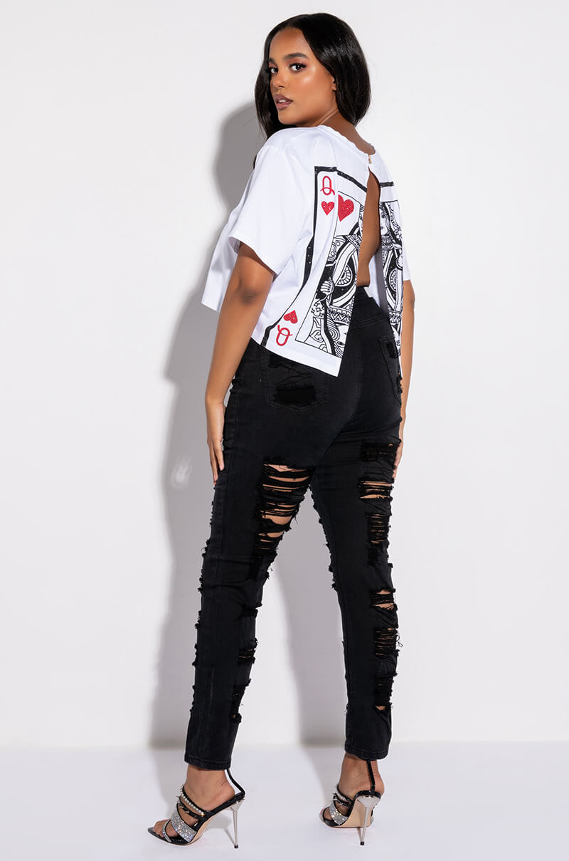 Extra View Queen Of My Heart Open Back Cropped Tshirt