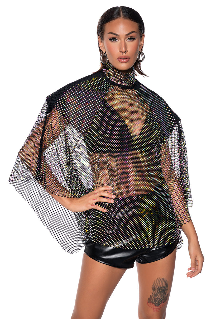 Front View Queen Of Them All Embellished Mock Neck Blouse