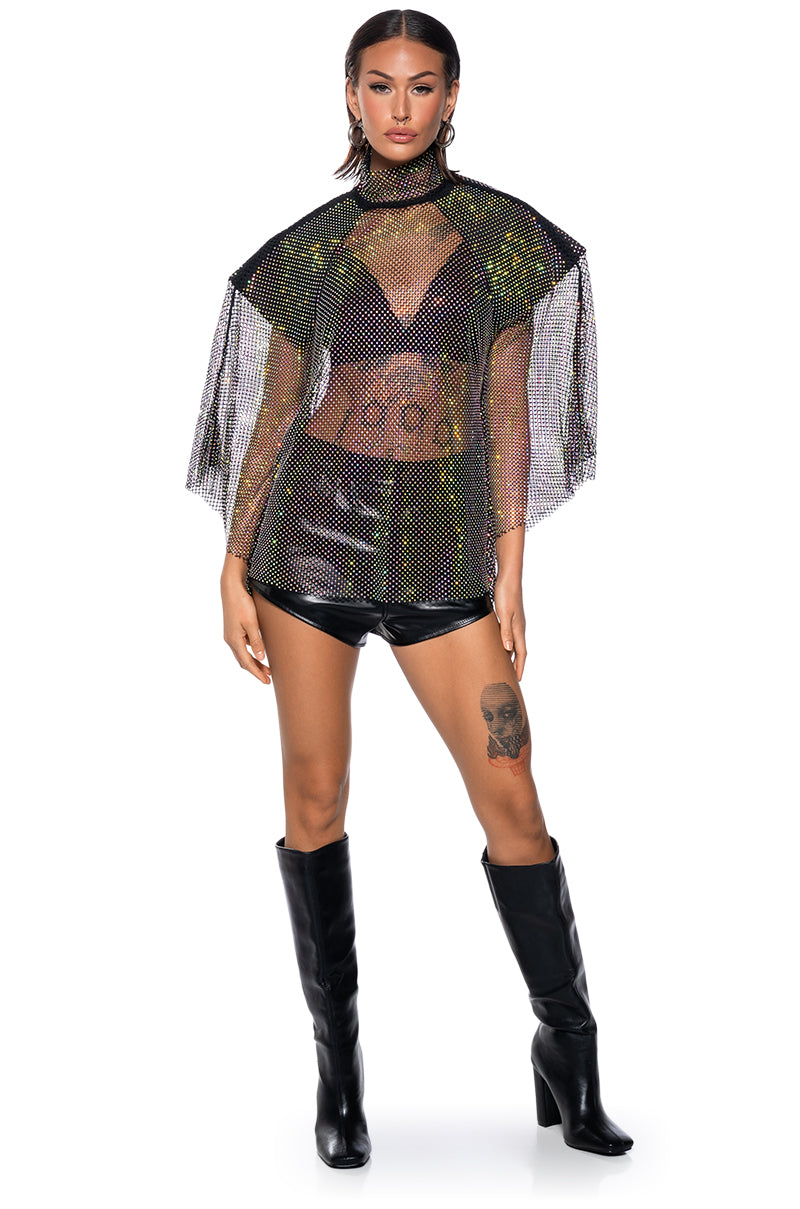 Detail View Queen Of Them All Embellished Mock Neck Blouse