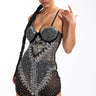 Front View Queen Of Thots Rhinestone Mesh Mini Dress