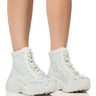 Front View Queendom Embellished High Top Sneaker In White