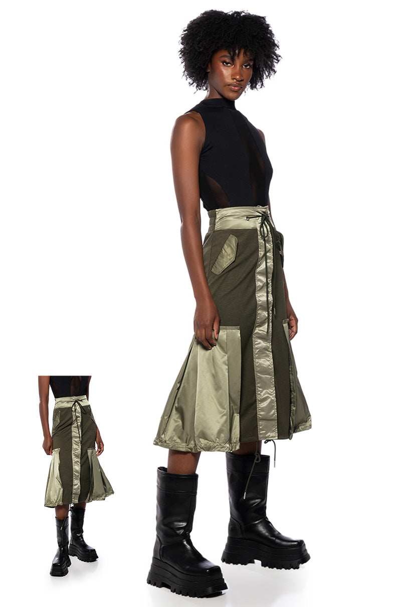 Front View Quincy Color Blocked Midi Skirt view 1