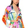 Front View Quinn Abstract Print Satin Tie Front Blouse