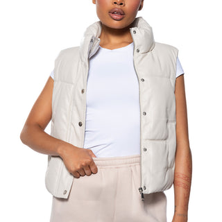 Front View Quit Playing Pu Padded Puffer Vest
